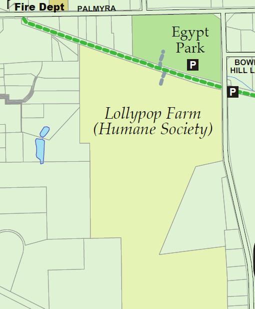 Egypt Park & Lollypop Farm PITTSFORD-PALMYRA ROAD Lollypop Farm N service road P (fenced corral) Blue-blazed trail Waddle Pool Pet cemetery enter Nature Trail main building