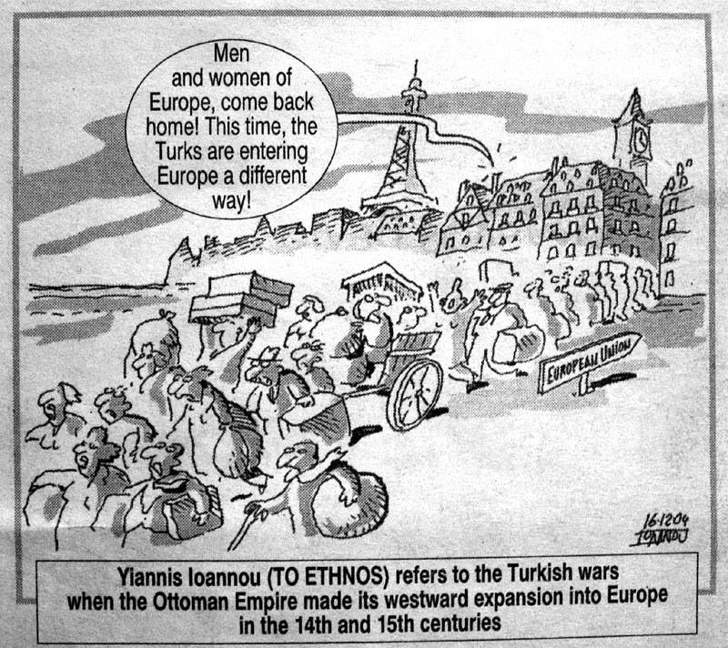 približale Evropi le do avstrijskega Dunaja. Gre za klasično enačenje današnje Turčije z Otomanskim imperijem ter poizkus prikaza turškega vstopanja kot ponovne invazije grozeče nevarnosti Evropi.