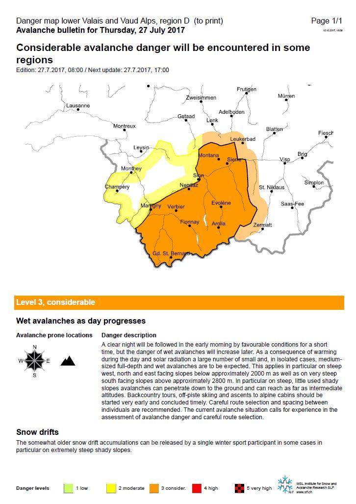 Avalanche Bulletin Interpretation Guide 12 Regional hazard maps: Hazard map of a climate region with a description of the selected danger region. Ideal for display in freeriding regions.