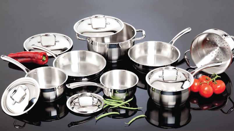 5L, 2L, 3L saucepans, 5L Dutch oven, 3L sauté pan, 24cm/9.5 fry pan, 3L steamer, and 5 covers. List: $749.99. Code 6200-12-01.
