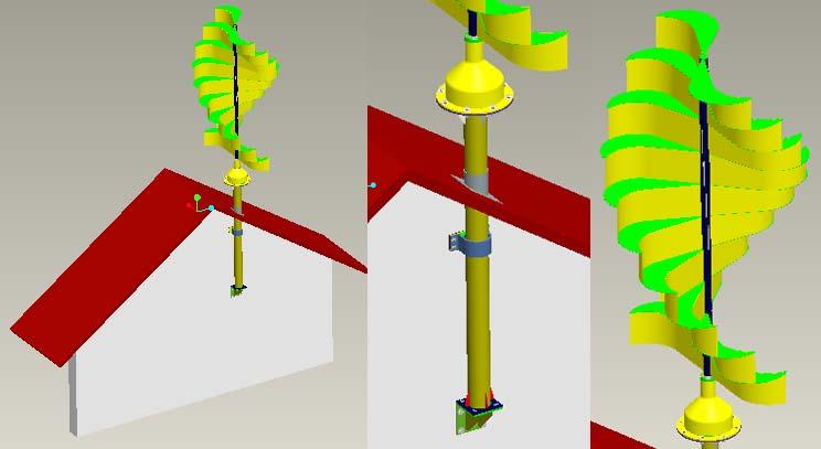 Izrada koncepata Model sklopa vjetroelektrane vidi se na slici. Nosač vjetroturbine pričvršćen je za bočni zid kuće vijcima. Stup nosača pričvršćen je nosačima na dva mjesta.