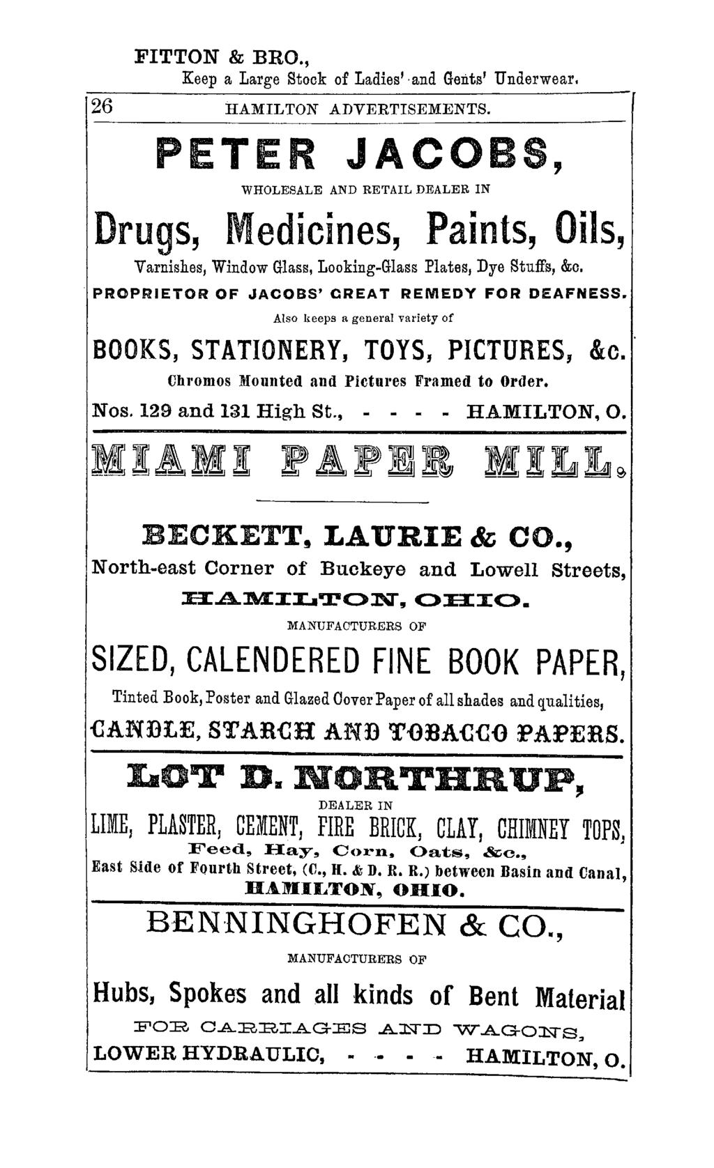 FITTON & BRO., Keep a Large Stock of Ladies' and Gents' Underwear. 26 HAMILTON ADVERTISEMENTS.