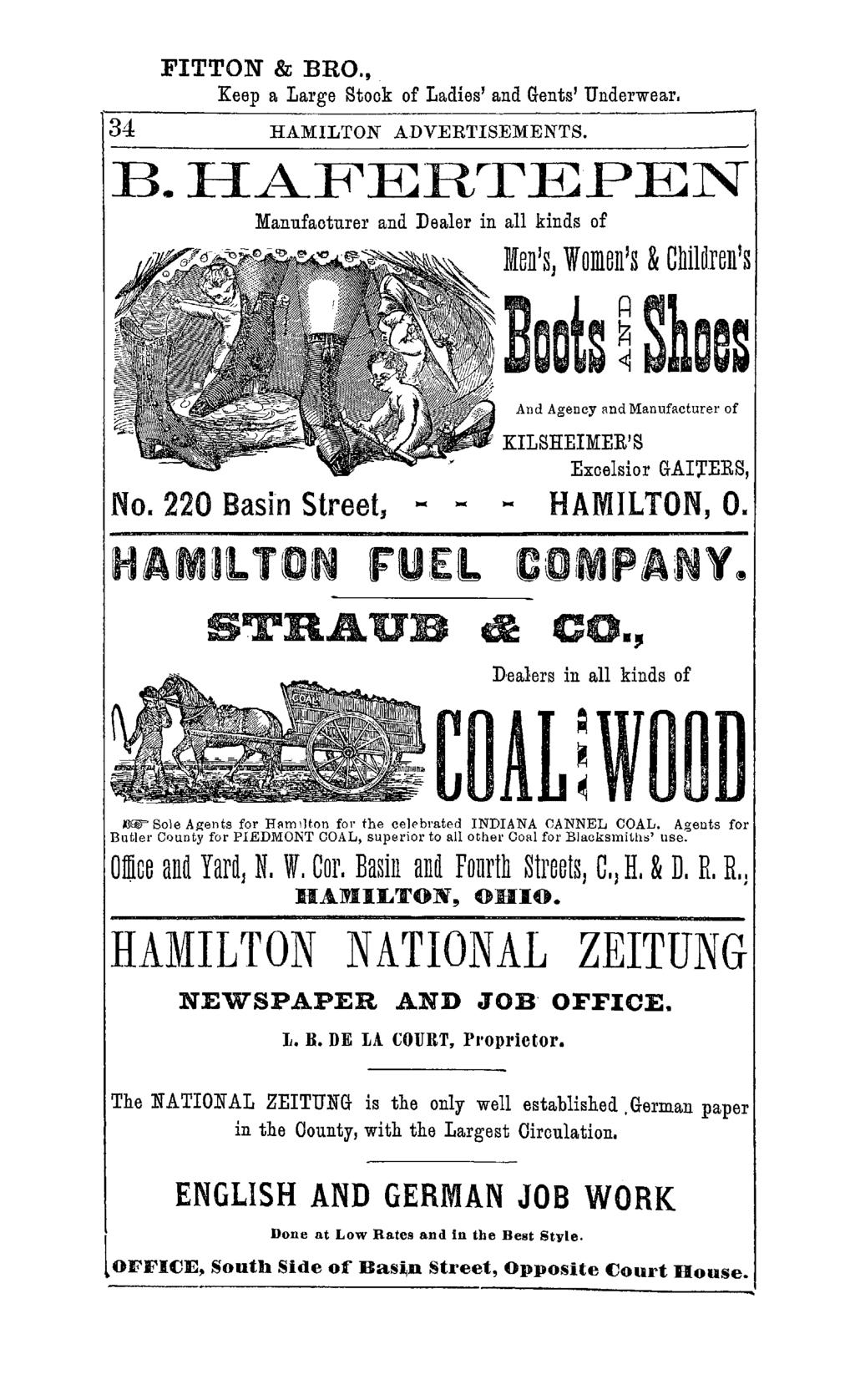 FITTON & BRO.,. Keep a Large Stook of Ladies' and Gents' Underwear. 34 HAMILTON ADVERTISEMENTS. Manufaoturer and Dealer in all kinds of Men'sJ Women's & Chiloren's Boats ~ Shees And AgencY.