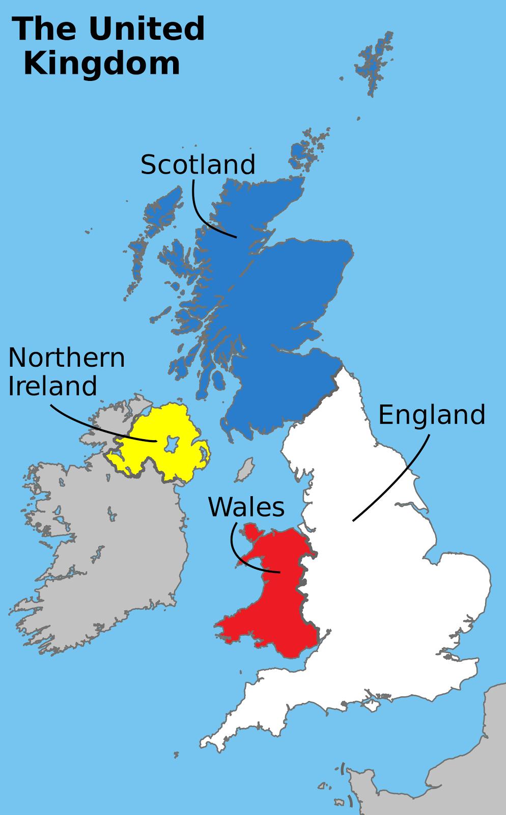 18 United Kingdom and Ireland The UK lies between the North Atlantic Ocean and the North Sea.