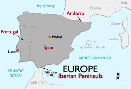 35 The Iberian Peninsula Spain and Portugal Together the countries so Spain and Portugal make up the Iberian Peninsula. A peninsula is a body of land which is surrounded by water on three sides.