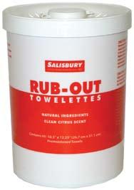 Contains natural skin conditioners and leaves 1451 a fresh citrus scent. Salisbury s RUB-OUT TM Towelettes work fast to loosen, dissolve, and absorb dirt and grease.