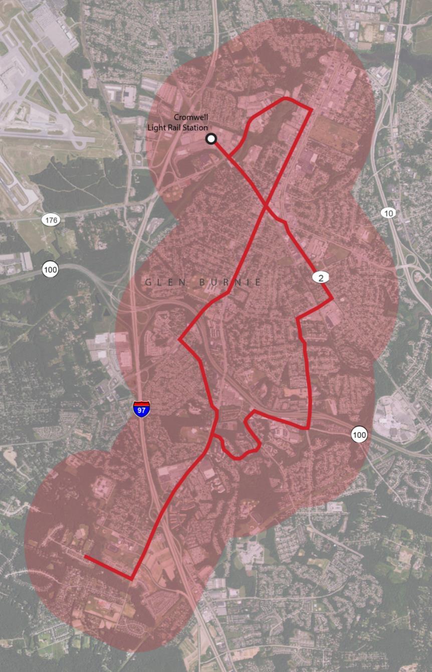 Glen Burnie CallNRide (Expansion) Connect with Cromwell LRS. Route will deviate based on requests.