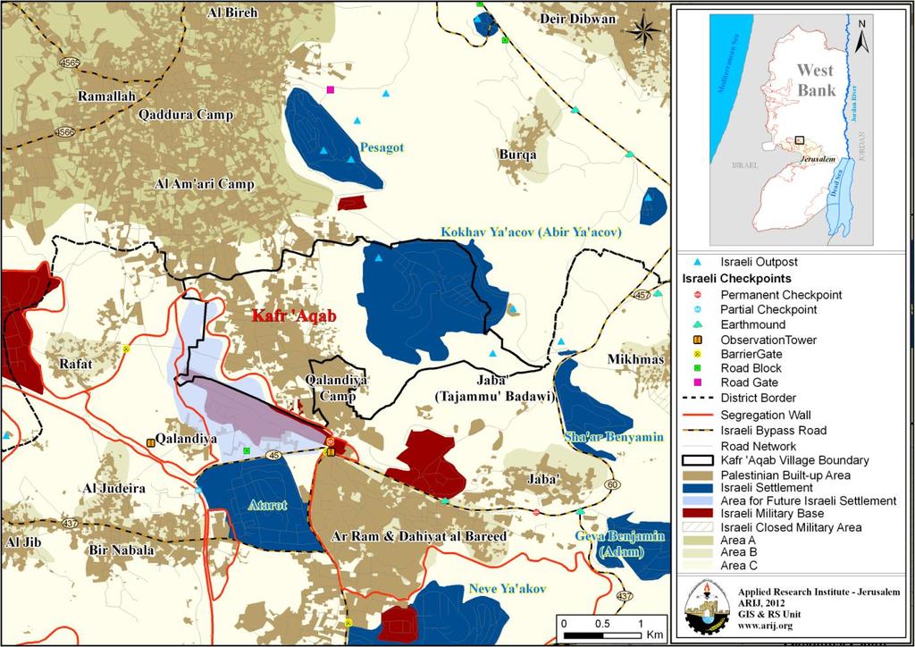 Kafr 'Aqab Village Profile Location and Physical Characteristics Kafr 'Aqab is a Palestinian village in located (horizontally) 11.2km north of Jerusalem City.