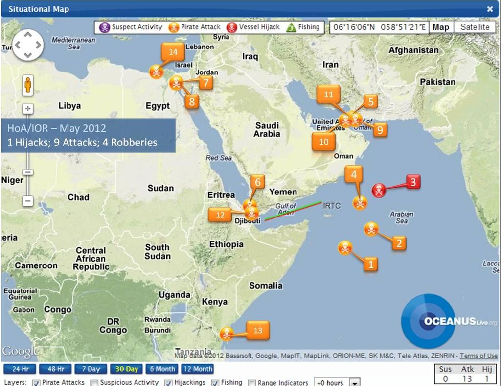Horn of Africa/Indian Ocean Fig 1: Horn of Africa/Indian Ocean Region HoA/IOR Piracy and Robbery At Sea May 2012 1 7 May Julie Delmas Bahamas Arabian Sea; Container Ship 2 9 May Super Lady Malta