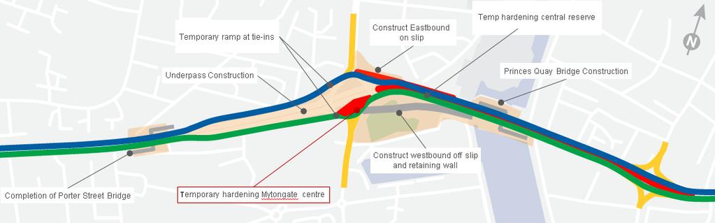 Phase 2 Construction works Duration 3 months Construction: Completion of Porter street bridge Construction of underpass and wall commences Temporary road construction to Mytongate roundabout and