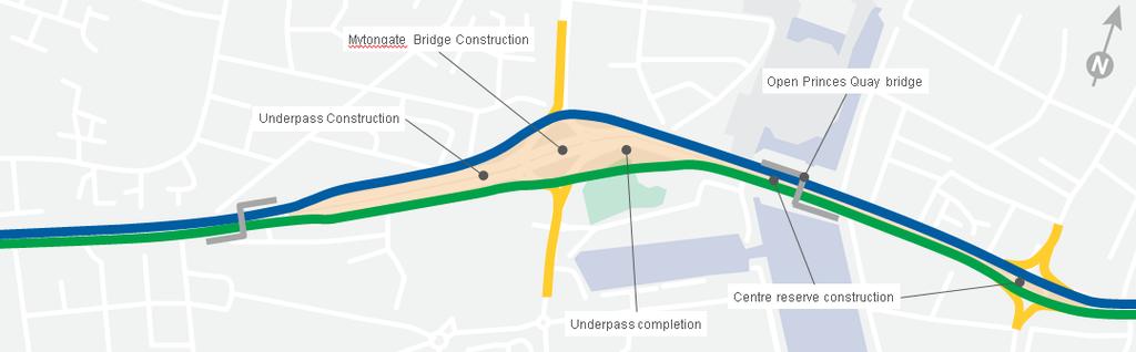 Phase 5 Construction works Duration 12 months Construction: Continue underpass construction Continue Mytongate bridge construction Continue underpass wall construction Construct new central reserve