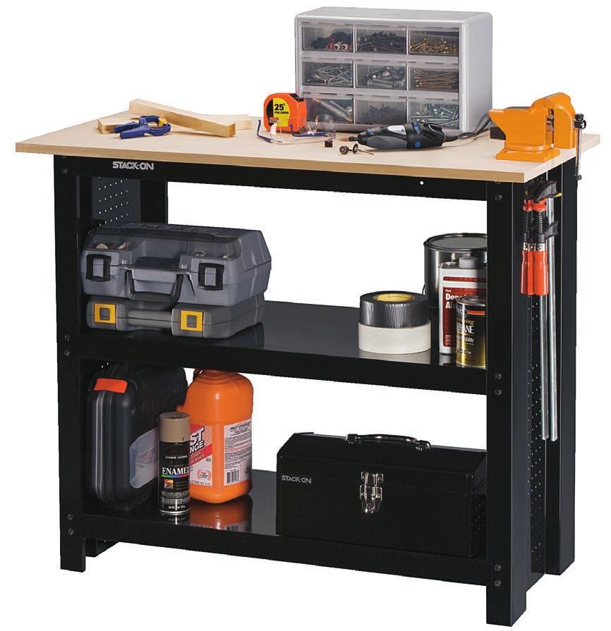 Steel Workbench STEEL WORKBENCH Sturdy work area at a great value, for use in your garage, shop or home: n Includes 3/4" MDF top that fastens directly to