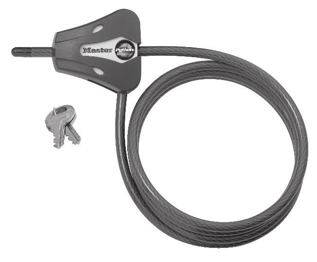 CABLES AND CABLE LOCKS Patented locking mechanism holds the cable tight at any length from 6in (15cm) to 6ft (1.