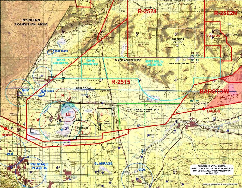 R-2515 Airspace for Special Use Black Mountain Supersonic Corridor Edwards Class D Surface Area High Altitude
