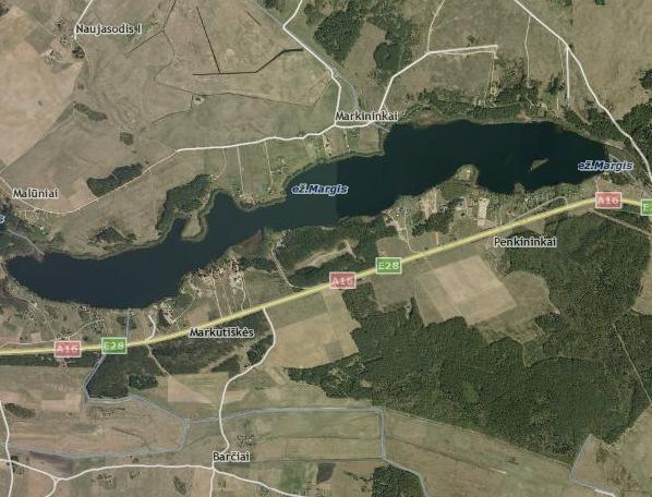 8.4. Margio ežeras (identifikavimo kodas 10031010) Bendra informacija, morfometrija Ežeras telkšo Trakų rajone apie 7 km į vakarus nuo Trakų.