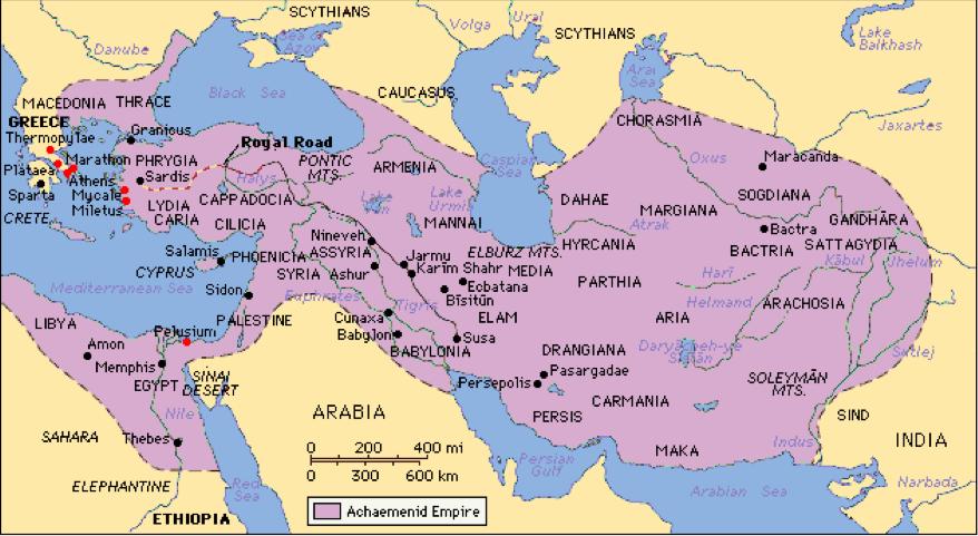 In the year 515 B.C., he began the construction of a stone highway from North Africa to India, stretching over 1500 miles that was to be called the royal road.