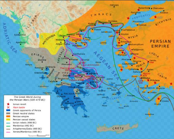 natural extension of Persia s vast land empire, however culturally the Ionians were linked to the Greek-speaking people of the Aegean Sea. The Ionians turned to the Spartans and Athenians for help.