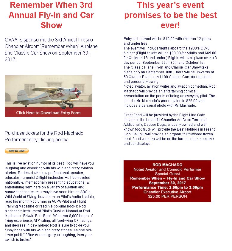 Other Event: Remember When 3rd Annual Fly-In and Car Show, 9/30 http://www.