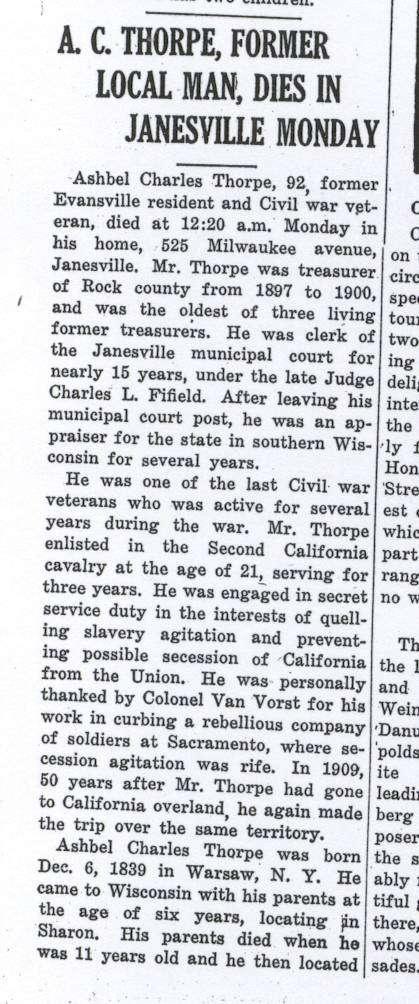 Evansville Review, Evansville, Wisconsin July 7, 1932, GEORGE THURMAN George Thurman was born in the town of Magnolia, April 11,