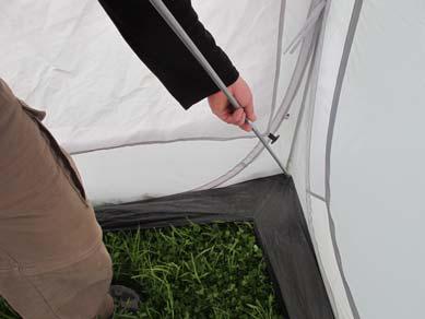 CAUTION: Pegs can be sharp. Do not allow children to play around the awning and ensure that suitable protective footwear is worn. GUY LINES The Travel Pod Xpress comes with guy lines pre-attached.