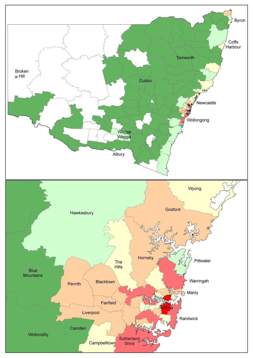Maps 3 and 4: Number of residential and mixed use* lots for NSW and Sydney by LGA, January 2011 5 City