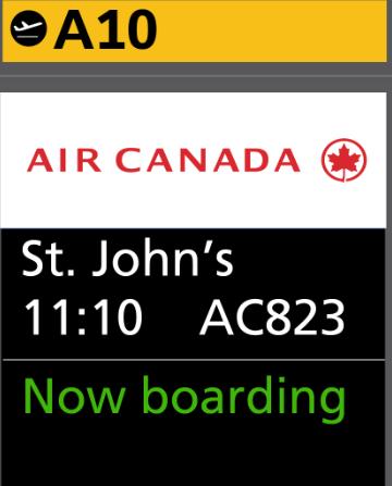 You are most likely to see a BOARDING [A2] message. Some flights have multiple flight numbers and therefore you will see this information scroll.