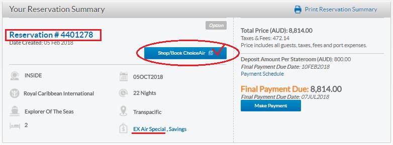 10 - Once the Option # has been created, click on Shop/Book Choice Air to add the free/discounted flights 11 - Add discounted flights