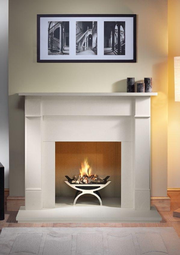 28 PULSE chrome finish side* MANTEL: BROMPTON 51 AGEAN LIMESTONE, FIRE: DECORATIVE GAS FIRE WITH HIGH DEFINITION