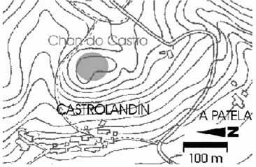 000 na folla 152-II, está catalogado pola Dirección Xeral de Patrimonio co código GA36015009. 51 Figura 3: Localización do castro de Laxos. Figura 5: Ubicación do castro de castrolandín.
