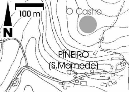 Castro de Montesandeu Pequeno castro situado nun promontorio rochoso a 333 m de altitude sobre a aldea de Montesandeu, parroquia de San Mamede de Piñeiro e localizase nas coordenadas UTM 534.200; 4.