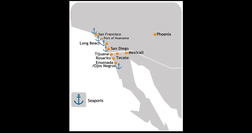 In addition, the Port of Long Beach, USA is only a 3 hour away Baja