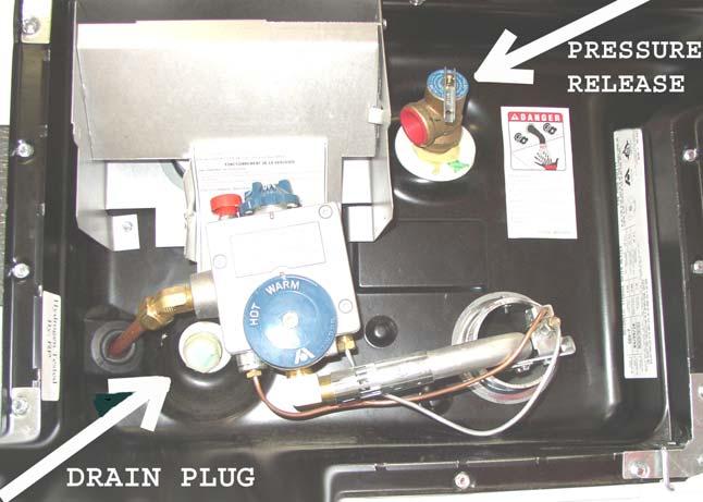 1. Drain the Hot Water Tank: Drain the Hot Water Heater (6 Gallon Hot Water Tank) by removing the Hot Water Tank Drain Plug.