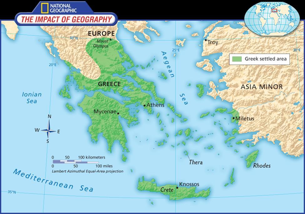 Geography of Ancient Greece Because Greece is broken up by mountains and islands, independent citystates formed (instead of a