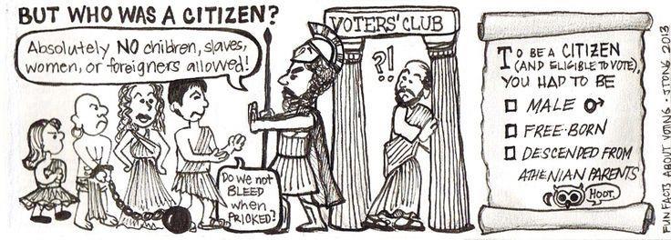 Political Influences of Ancient Greece By 500 BCE, adult male citizens could vote While the definition of citizenship varied from city-state to city-state, Citizens were free born men who owned