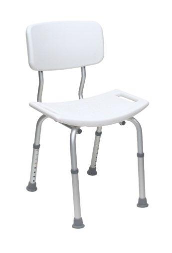 Height adjustable Small footprint Rust Resistant Lightweight Limited Lifetime The Breezy Everyday Shower chair with back is designed for people who do not require back support when sitting.