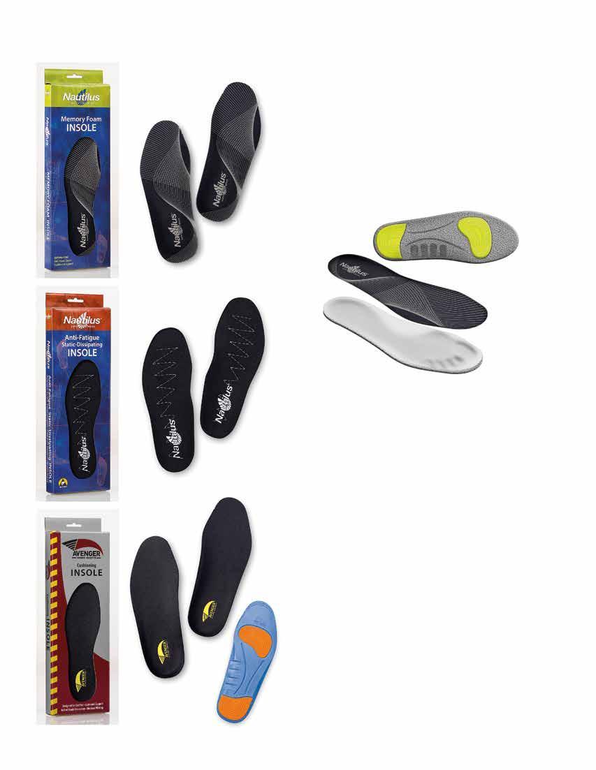 REPLACEMENT INSOLES NAUTILUS SAFETY FOOTWEAR MEMORY FOAM INSOLES Replacement 3-density insoles featuring a full-length layer of super-soft Memory Foam, gel-impact cushion zones at heel and ball of