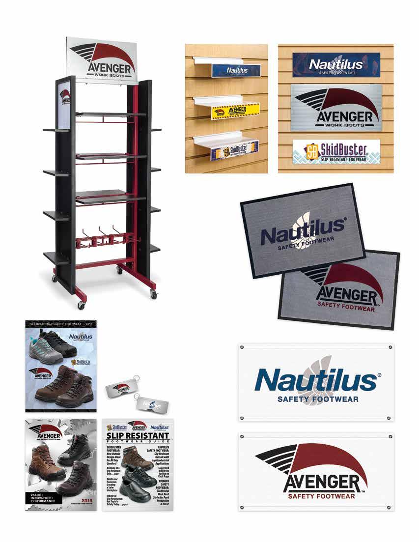 POINT OF SALE AVENGER SHOE RACK Branded Avenger Shoe Rack with hooks for replacement Avenger insoles. Double sided for use in an open space or will fit neatly against a wall or aisle.