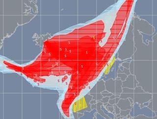 The map shows Forecast Areas according to the ash concentration levels (High-Red, Medium-Grey and