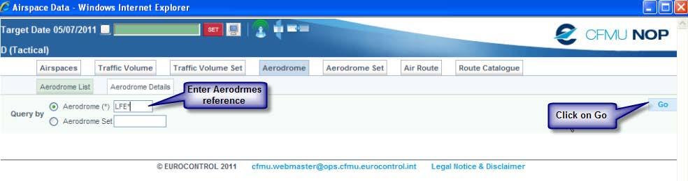 The Airspace Data window is displayed listing all the aerodromes chosen. Click on Compute Impacted Aerodromes to see which aerodromes in the current display are actually impacted.