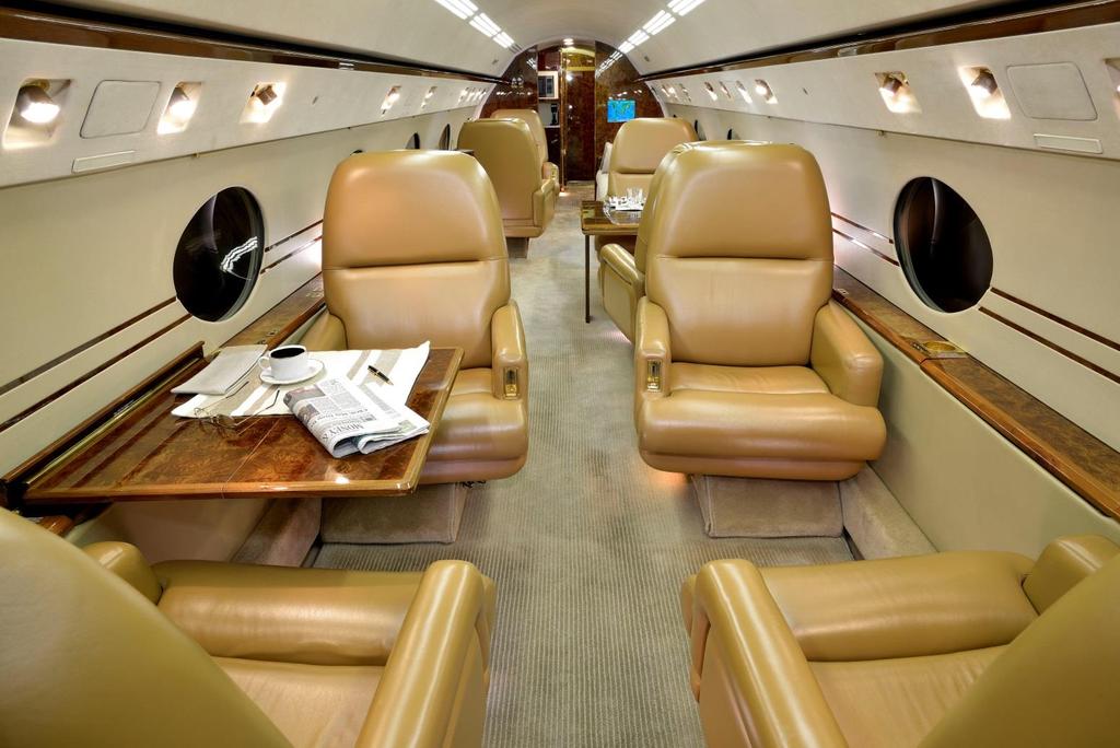 INTERIOR Forward Cabin INTERIOR DESCRIPTION (Softgoods Refurbished in 2007 by Cabin Crafters, South Hackensack, NJ) The 12 passenger executive cabin features a four-place forward club, two-place