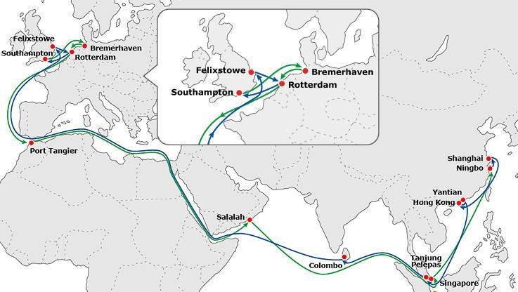 North Europe EU5 Express UK service, calling 2 main ports Optimal ex HongKong & Yantian to Felixstowe Reliable Europe Hinterland connections via Rotterdam Fast IPBC export service via Colombo Express