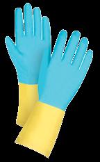 chemical resistant gloves FLOCK LINED Green nitrile GLOVES a Cotton flock lined a Raised diamond pattern provides superior grip a Resistant to cuts, puncture and abrasion a Length: 13" Food