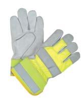 cotton-lined palm Heavy-duty material a Rubberized cuff handling, fabrication a Full leather-tipped fingers and