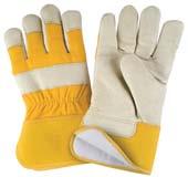 Cowhide Fitters gloves a Full cotton fleece lining provides moderate warmth a Resists oil and water absorption better than split leather a Excellent comfort and durability a Full leather-tipped