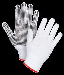 knit gloves Natural Poly/Cotton Dotted Gloves a PVC dots provide excellent grip and abrasion resistance a 65% cotton and 35% polyester blend, 7 gauge a Natural colour poly/cotton seamless string knit
