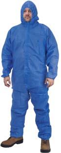 liquids, dust and particles a Economical disposable option for protection in grimy work environments a Elastic wrists, ankles and hood a Heavy-duty front zipper for optimum fit a Protective front