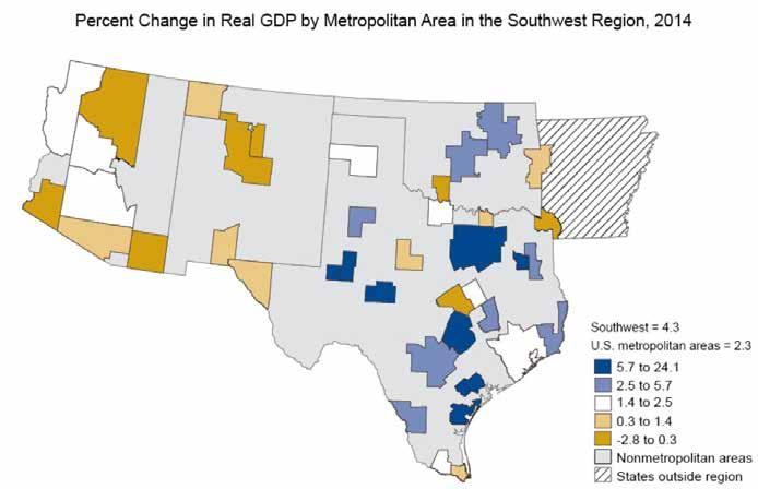 Percent Change in Real GDP by Metro-Area Southwest Region Regional Populations Lubbock economic growth continues to outpace the rest of the state and region with Real GDP growth at top levels.
