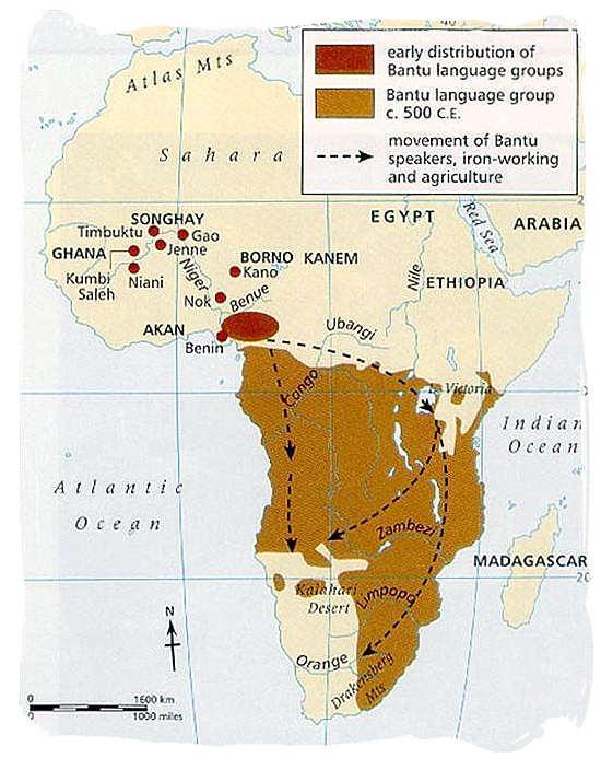Bantu Migrations By 3000 BCE slowly spread through African forest By 2000 BCE expanded to Congo River Basin & East to lakes Language changed over time into over 500 related dialects.
