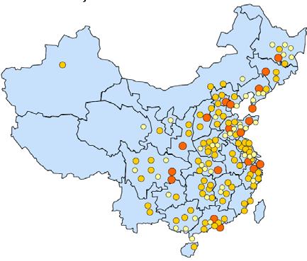 As a result of the economic development, urbanization is currently predominantly coastal Urbanization in China status quo China s tiered city structure, 2006 In 2006, there were only four cities