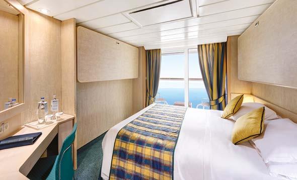 size: 291 sq. ft. approx. BALCONY Our comfortable balcony staterooms offer the choice of one double or two single beds (on request).